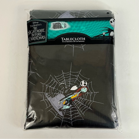 The Nightmare Before Christmas Black Tablecloth Jack Skellington Sally 70” Round - Picture 3 of 3